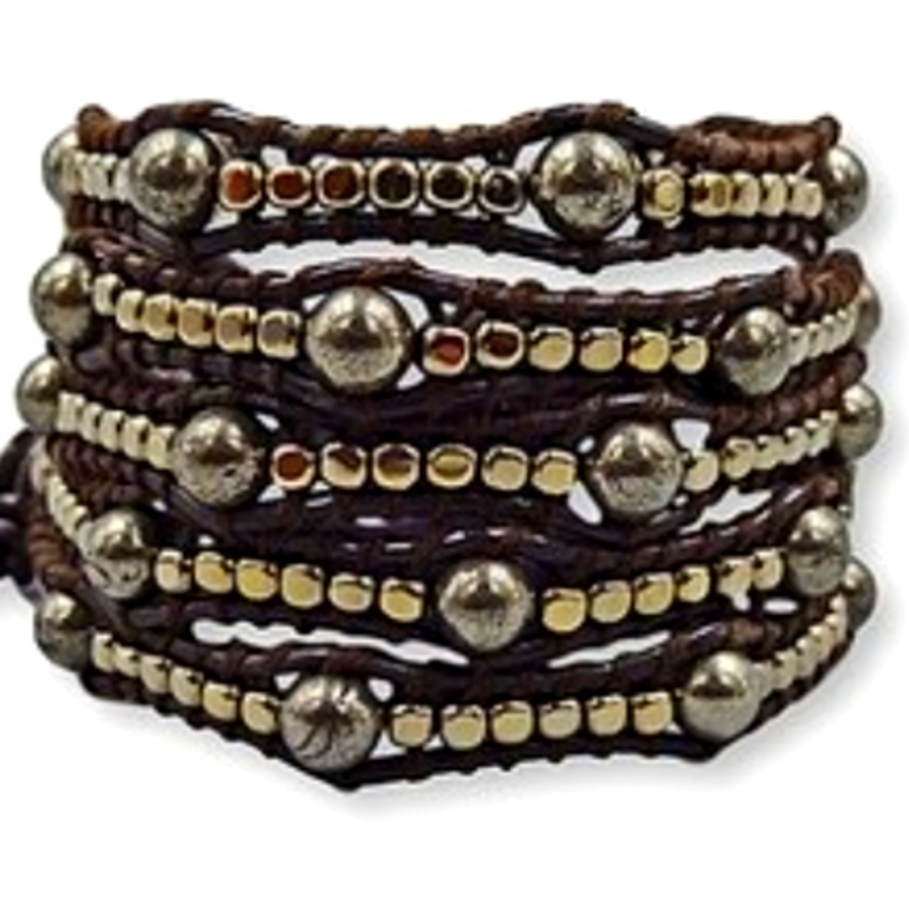 Hematite,& Leather Beaded Wrap